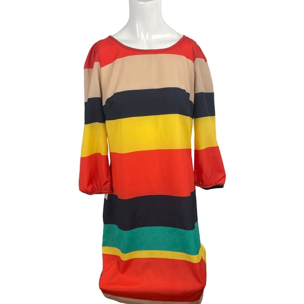 Multicolor Striped Long Sleeve Dress Back Zipper Karlie Womens Medium Mod Retro